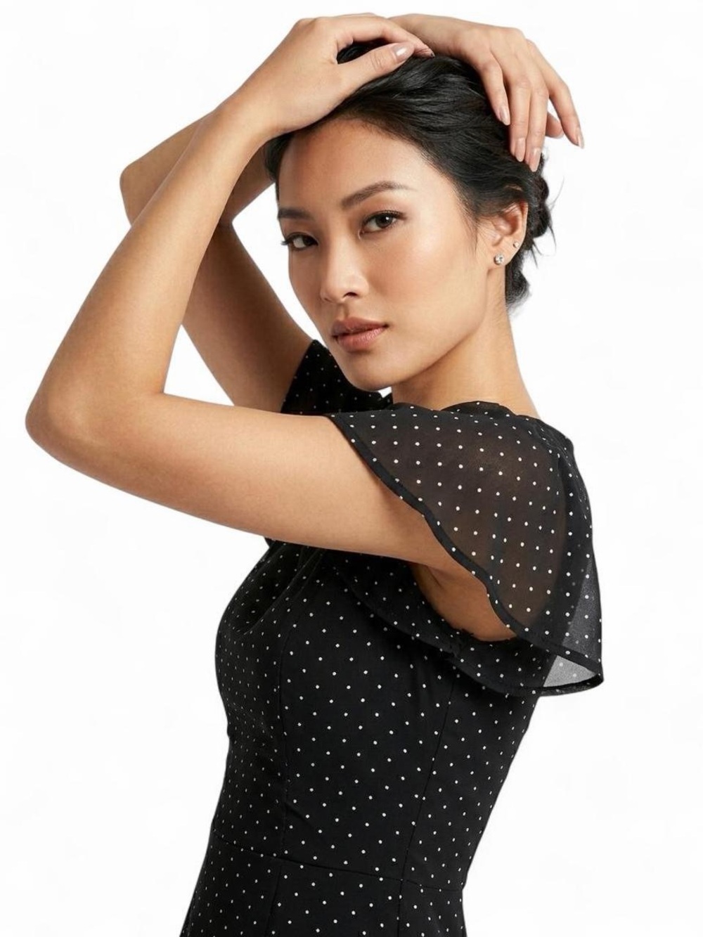 H&M Black Polka Dot Mini Dress with Flutter Sleeves